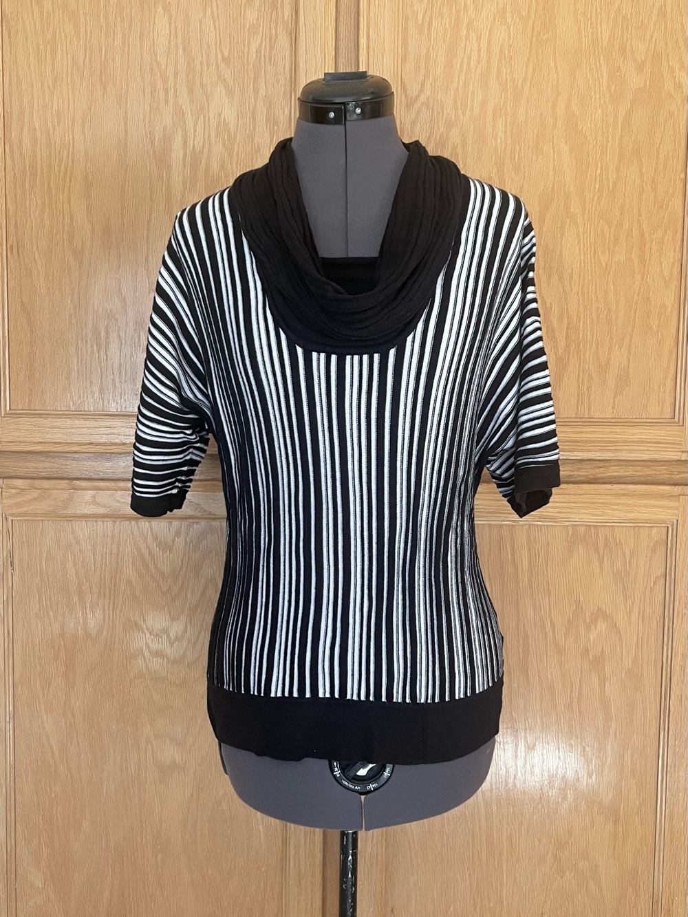 Jones Wear Black and White Striped Cowl Neck Top